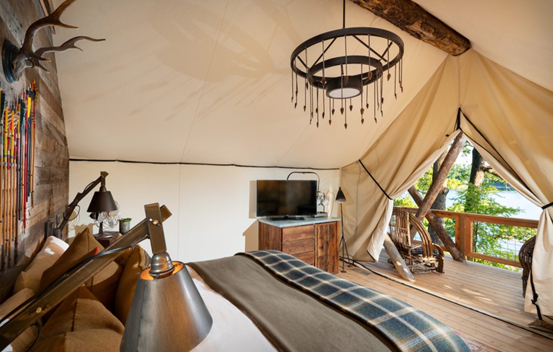 The inside look of a glamping tent at Big Cedar Lodge.