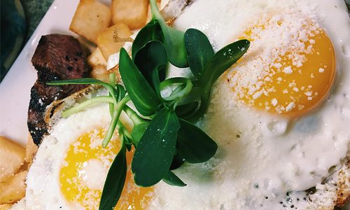 eggs, potatoes and meat