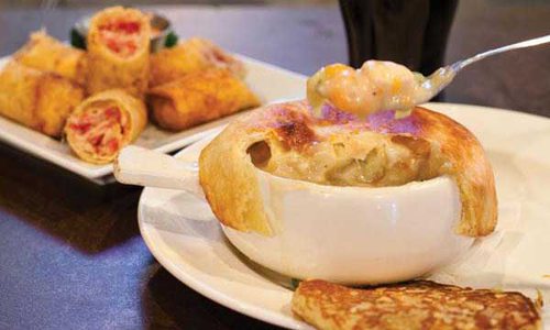 Dublin Pass’s reuben rolls and chicken pub pie filled with peas, carrots, chicken chunks and mashed potatoes