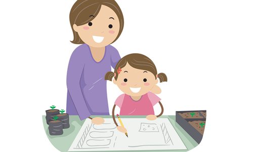 mom and daughter working together on a new years resolution