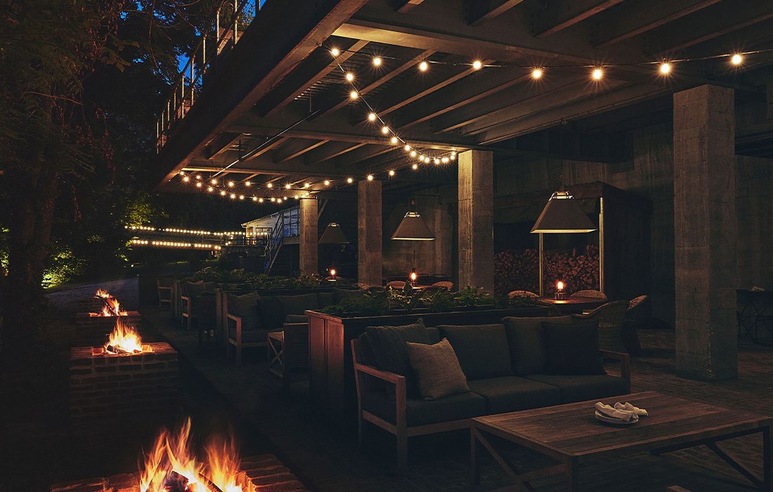 The Garrison has a lovely patio that can be enjoyed day or night.