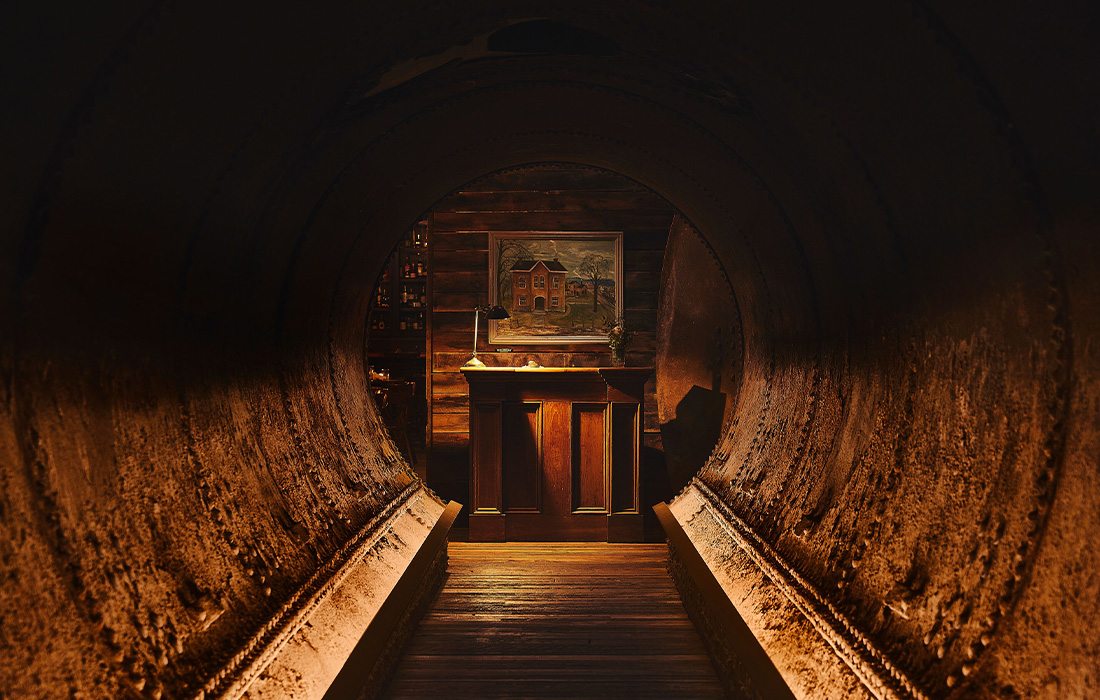 The entrance to The Garrison underneath The Ozark Mill at Finley Farms.