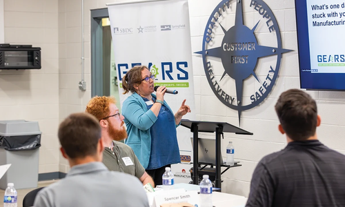 Manufacturing professionals network at a GEARS leadership session