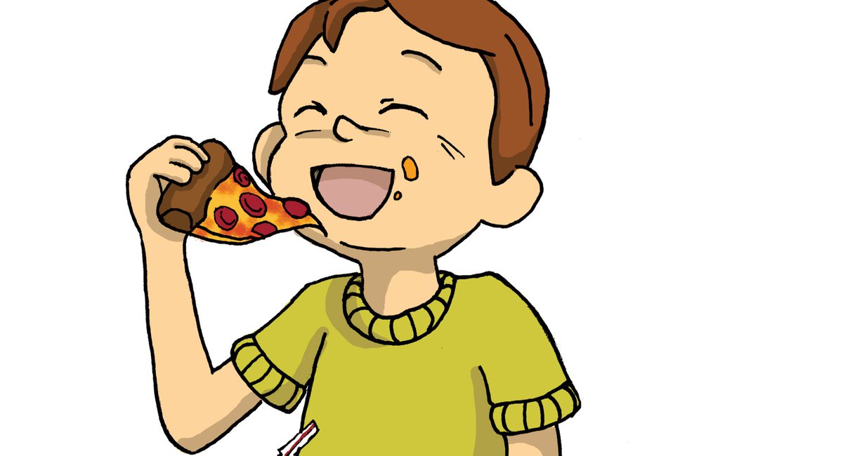 kids eating pizza cartoon