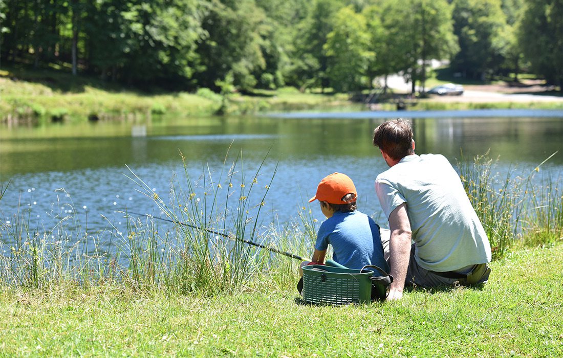 Stock photo of father and son fishing