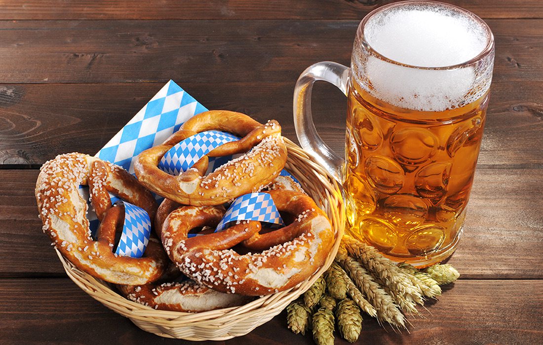 Oktoberfest offerings of beer and pretzels