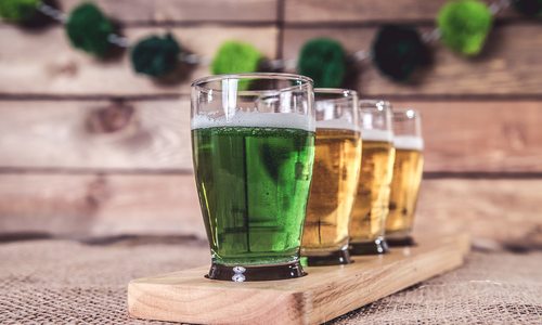 Beer flight with green beer