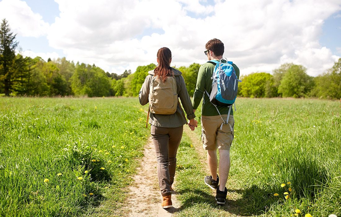 Walking on an outdoor trail stock image