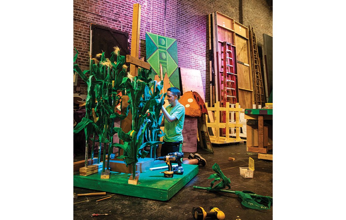 Crew building a set for an upcoming show at Springfield Little Theatre.