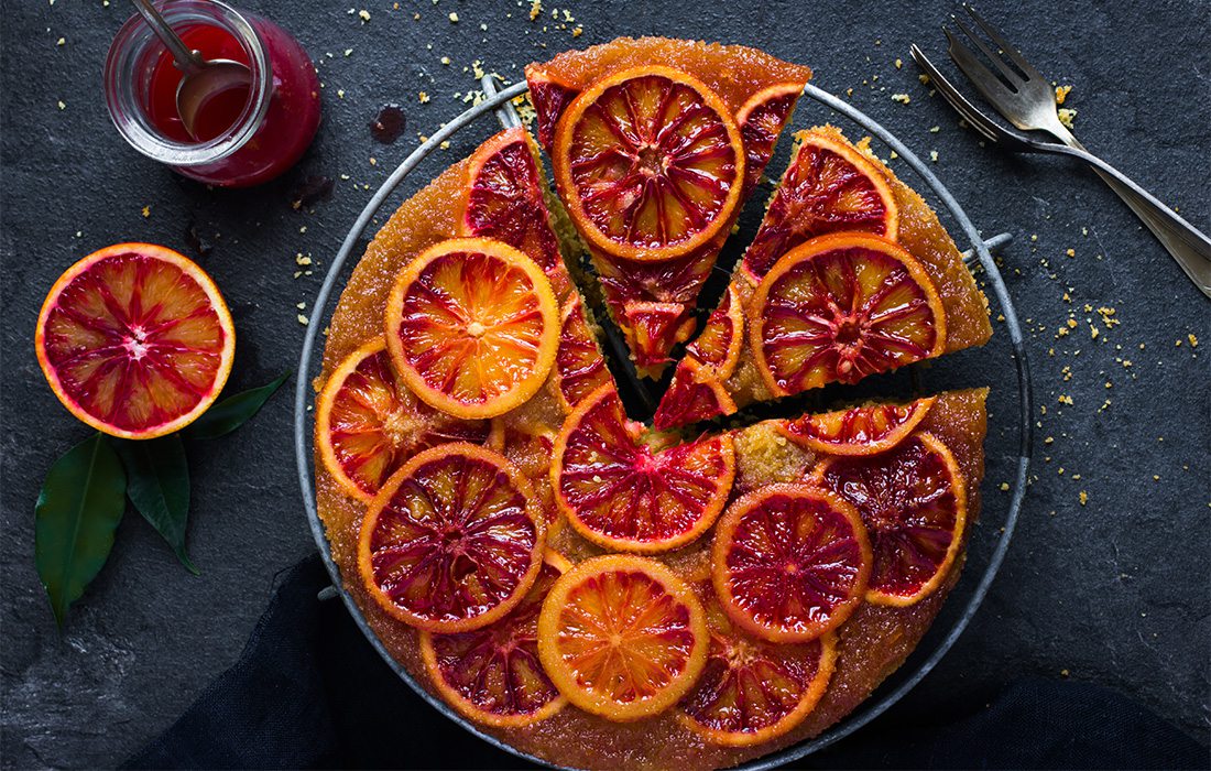 cake topped with orange slices