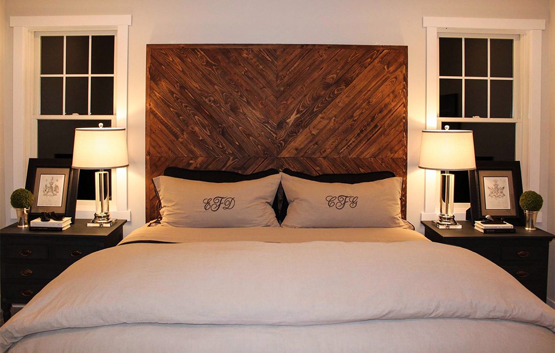 wooden headboard in a farmhouse